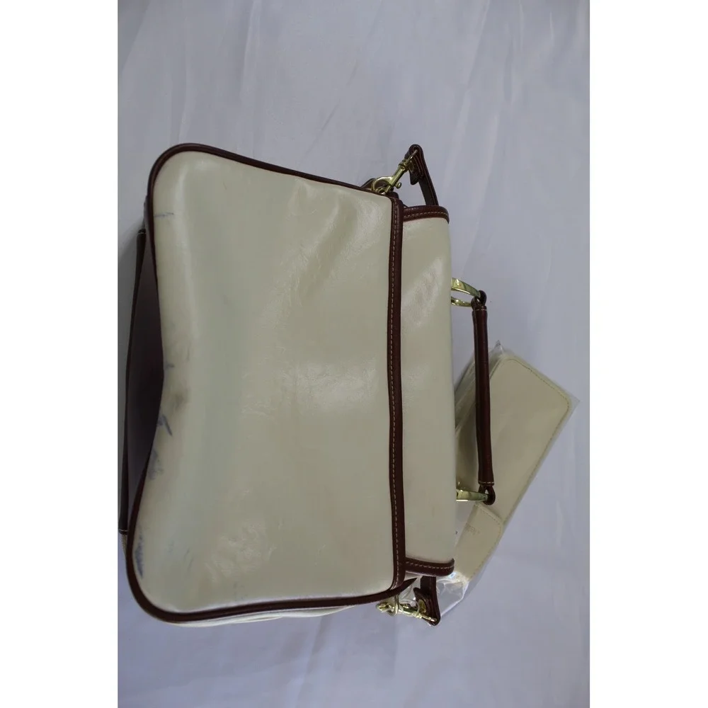 Della Prima Vintage Cream Brown Colorblock Crossbody Organizer Bag with Pouch